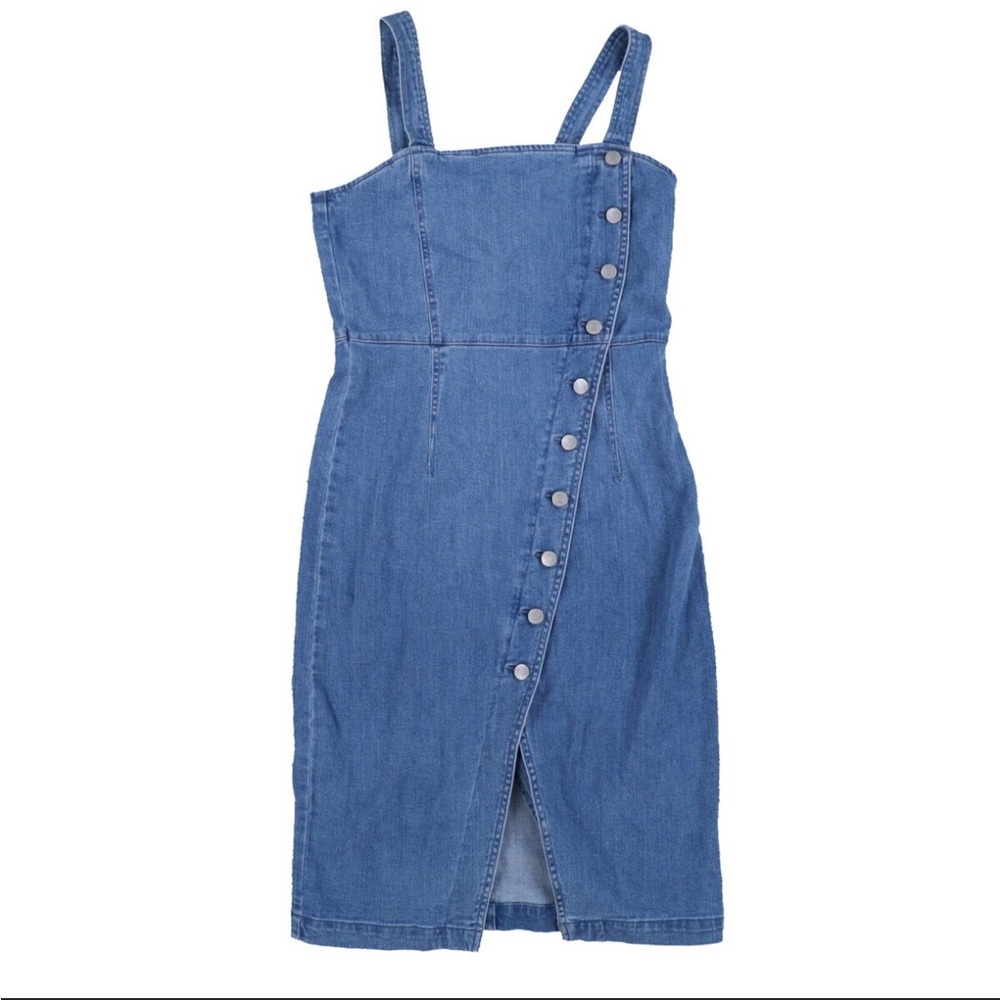 Vero Moda Button Front Midi Dress in Medium Wash